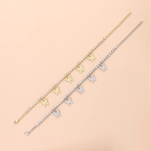 Funkelndes 4mm Strass-Fußkettchen mit Metallschmetterling-Anhängern in Gold und Silber-Optik
