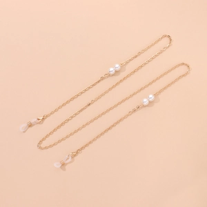 Chaîne à lunettes dorée élégante avec perles minimalistes et boucles de fixation réglables