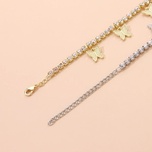 Funkelndes 4mm Tennis-Fußkettchen mit Zirkonia-Schmetterling in Gold und Silber
