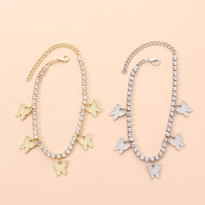 Funkelndes 4mm Strass-Schmetterlings-Fußkettchen in Gold und Silber für den Strand