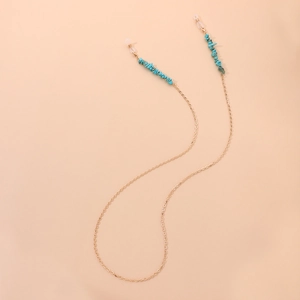 Chaîne de Lunettes en Perles de Turquoise Bohémienne Pour Femmes Mode Alliage d'Or Cordon de Lunettes Antidérapant Bijoux