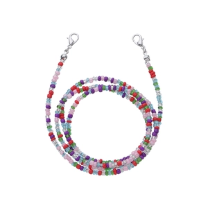 Close-up of colorful beaded chain with silver lobster clasps for glasses or masks
