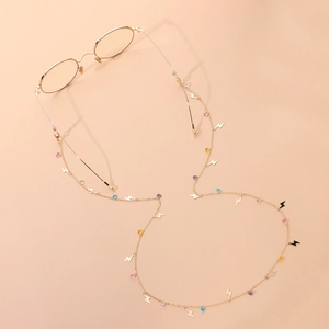 Fashion gold glasses chain with colorful rhinestone beads and lightning charms for women