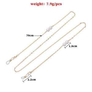 Chaîne de lunettes dorée avec perles, longueur 70cm et boucles antidérapantes