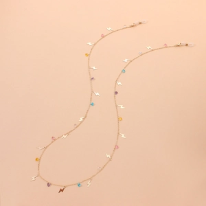 Alloy Gold Glasses Chain Colorful Heart Beads Lightning Pendant Anti-Slip Neck Strap Eyewear Accessory For Women Jewelry