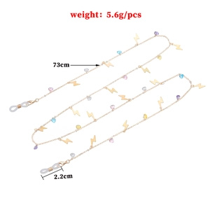 Fashion gold glasses chain with colorful rhinestones and lightning pendants 73cm length