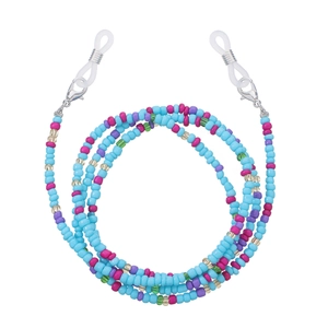 Detail of colorful bohemian beaded chain with lobster clasps and anti-slip silicone loops