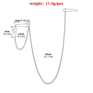 Gothic silver flame chain brooch with safety pins and layered metal link pendants