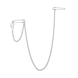 Harajuku Punk Alloy Flame Pendant Double Chain Safety Pin Brooch Silver Tone Electroplated Hip Hop Jewelry Accessory For Unisex
