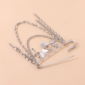 Silberne Sicherheitsnadel-Brosche mit Kette Kreuz Schmetterling Schloss und Rose