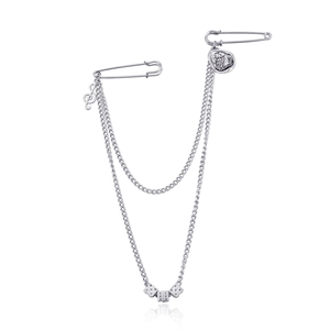 Vintage Punk Alloy Brooch Owl Relief Coin Musical Note Dice Charms Double Pin Chain Brooch For Women Men Fashion Jewelry