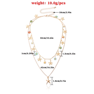 Double-layer gold alloy necklace with colorful daisy flowers and starfish pendants