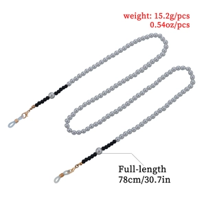 Chaîne de lunettes chic en perles grises et noires avec fermoir doré, 78cm