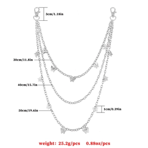 Silver multi-layer butterfly waist chain with three metal links and lobster clasps