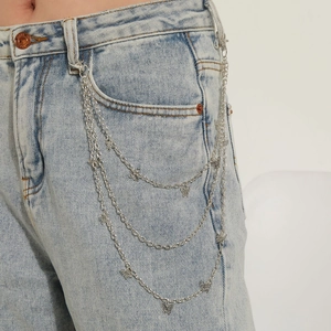 Women Fashion Alloy Multi Layer Butterfly Waist Chain Belt Silver Metal Pants Chain Decorative Clothing Accessory For Party