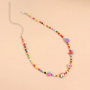Colorful handmade seed bead necklace with cute fruit pendants and adjustable clasp
