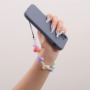 Colorful heart and pearl beaded phone strap with acrylic charms for smartphone