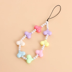 Colorful acrylic heart beads and white pearls phone charm strap for women accessories