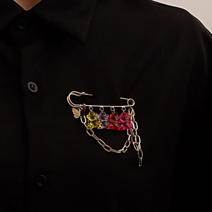 Mode Gold Legierung Sicherheitsnadel Brosche Bunte Transparente Harz Gummibärchen Anhänger Schmetterling Kette Damen Schmuck