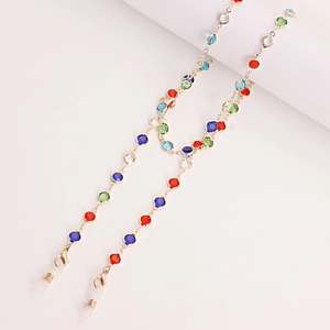 Colorful crystal bead eyeglasses and face mask chain with gold metal links and lobster clasps