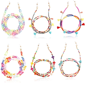 Catenine per occhiali in perline di acrilico colorato con chiusure a moschettone oro