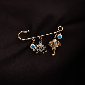 Bohemian Gold Safety Pin Brooch For Women Vintage Evil Eye Elephant Pendant Rhinestone Enamel Protection Jewelry Pin Gift