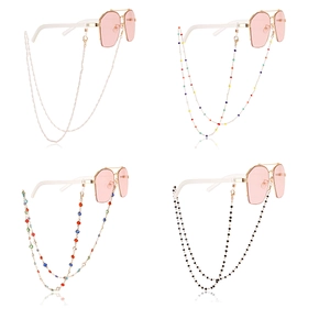 Set of stylish pearl and crystal eyeglass chains with gold lobster clasps and rubber loops