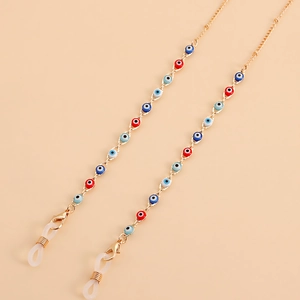 Evil eye eyewear chain with colorful beads and gold metal links for sunglasses and masks