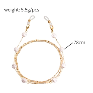 Gouden metalen brillenketting met boze oog en parels, 78 cm lang en 5,5 g gewicht