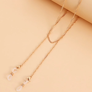 Cadena elegante de metal dorado para gafas y mascarillas con cierres y bucles de silicona