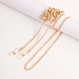 Gold textured link eyewear chain for glasses or masks with silicone anti-slip ends