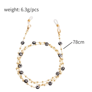Golden bead chain with Evil Eye charms for glasses and masks, 78cm long with lobster clasps