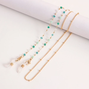 Fashionable eyewear chain with colorful crystal beads and golden links for glasses or masks