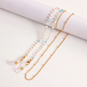 Colorful crystal beaded and gold metal eyewear chains with silicone loops and lobster clasps