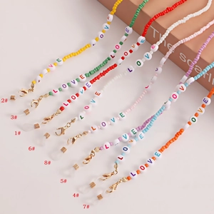 Handgefertigte Saatperlen Brillenkette Für Damen LOVE Buchstabenperlen Bunte Maskenband Rutschfestes Brillenzubehör
