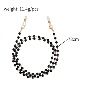 Chaîne à lunettes de 78cm en perles de cristal noires avec fermoirs mousquetons dorés