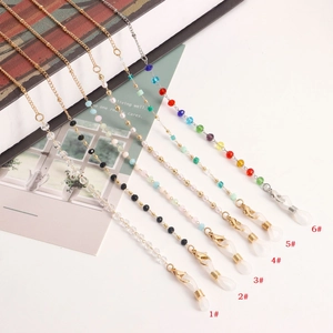 European American Fashion Colorful Artificial Pearl Beaded Glasses Chain For Women Alloy Mask Lanyard Sunglasses Strap Neck Cord