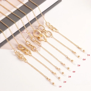 Fashion Gold Alloy Glasses Chain Mask Lanyard Anti-Lost Decorative Strap With Adjustable Silicone Loops For Women Men