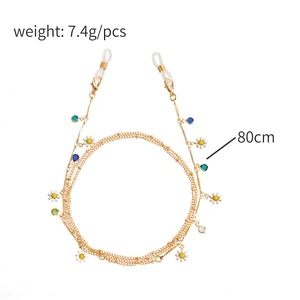 Colorful floral daisy and gemstone 80cm gold eyewear chain or face mask lanyard strap
