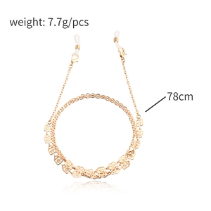 78cm gold metal eyewear chain and face mask strap with hollow square charms and 7.7g weight
