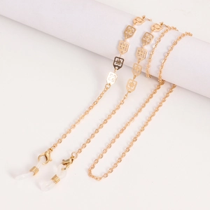 Fashionable gold metal glasses chain with hollow charms and lobster clasps for eyewear