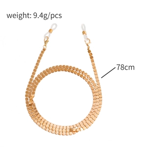 Fashion gold flat block eyewear chain for glasses and masks, 78cm long metal strap