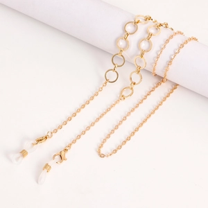 Golden multi-layer metal chain for glasses and masks with lobster clasps and silicone loops