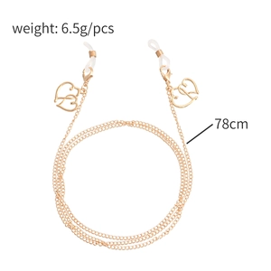 Chaîne à lunettes dorée avec pendentifs cœur 78cm avec boucles antidérapantes et fermoirs