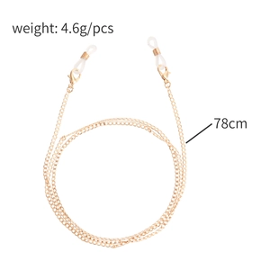 78cm Gold metal eyeglass chain and face mask holder with non-slip rubber loops