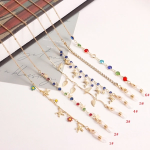 Mode Chaîne de Lunettes en Alliage d'Or Strass Fleur Étoile Dauphin Pendentifs Cordon de Masque pour Femme Bijoux