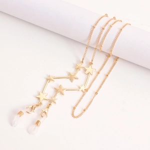 Chaîne à lunettes dorée constellation d'étoiles avec breloques et boucles antidérapantes