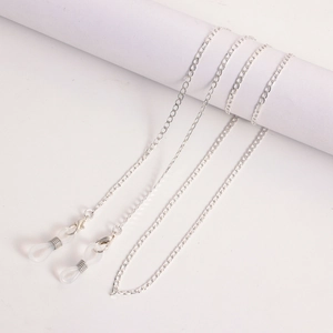 Silver metal chain for glasses and masks with clear rubber loops and lobster clasps