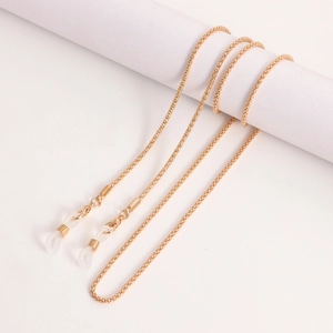 Fashionable gold braided metal glasses chain and mask strap with silicone loops