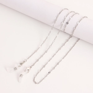 Silver metal chain for glasses and masks with lobster clasps and silicone loops on white